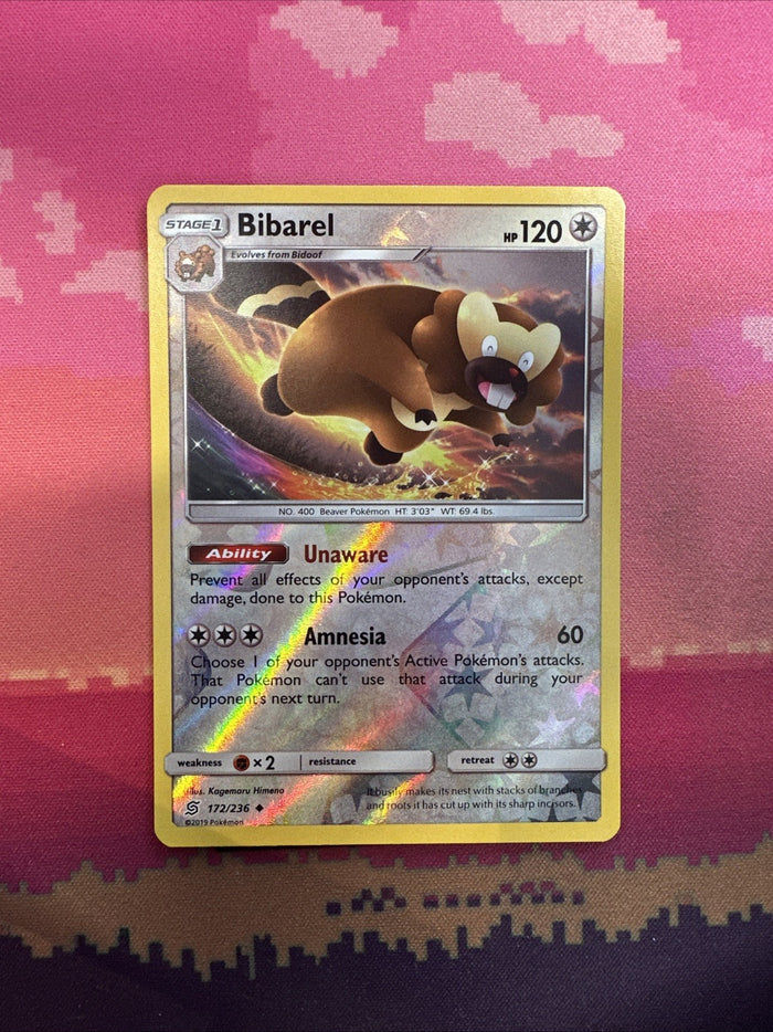 Pokemon Card Bibarel Unified Minds Reverse Holo 172/236 Near Mint