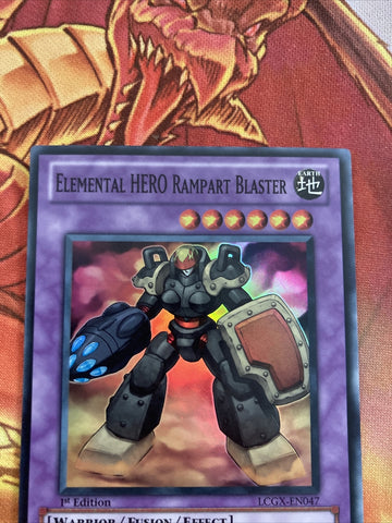 LCGX-EN047 YuGiOh Elemental Hero Rampart Blaster Super Rare 1st edition Card NM (back)