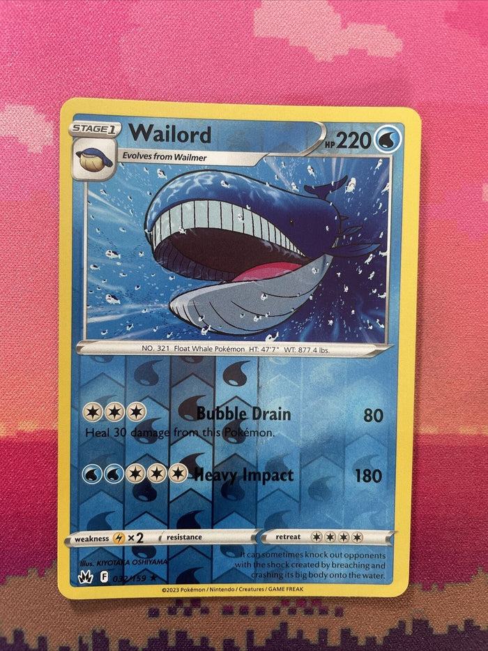 Pokemon Card Wailord Crown Zenith Reverse Holo Rare 032/159 Near Mint
