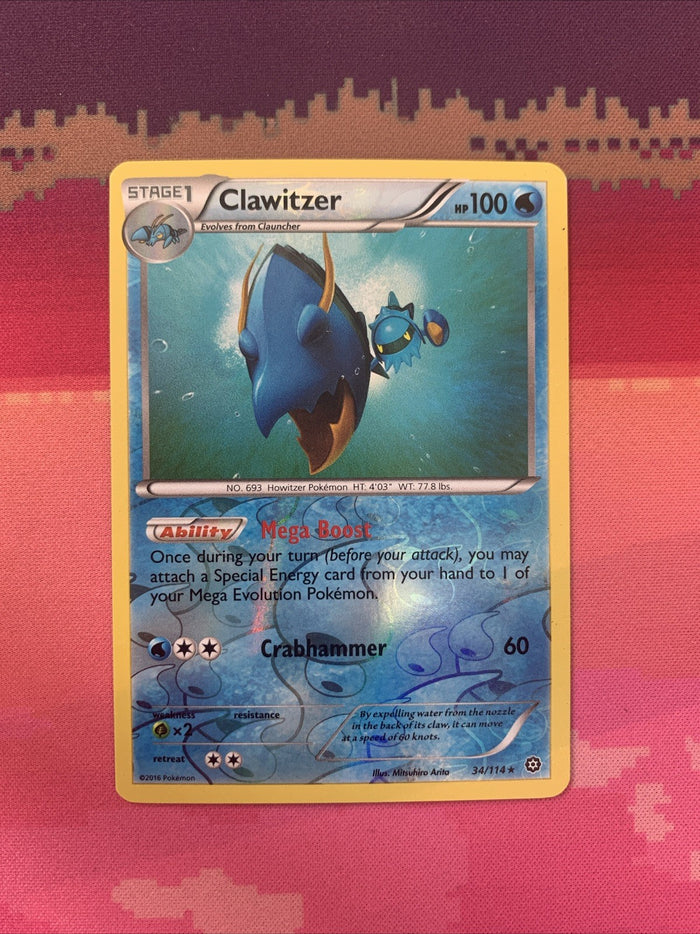 Pokemon Card Clawitzer Steam Siege Reverse Holo Rare 34/114 Near Mint