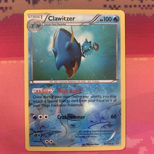 Pokemon Card Clawitzer Steam Siege Reverse Holo Rare 34/114 Near Mint