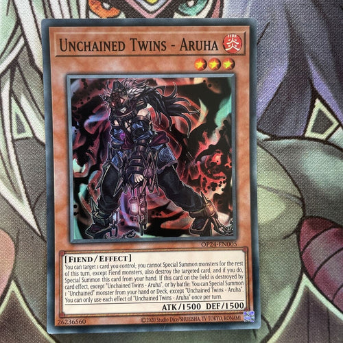 OP24-EN005 Unchained Twins - Aruha Super Rare UNL Edition Near Mint Yugioh