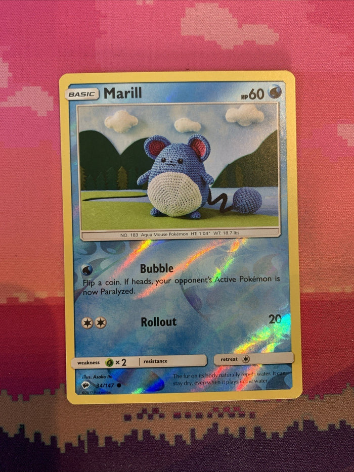 Pokemon Card Marill Burning Shadows Reverse Holo 34/147 Near Mint