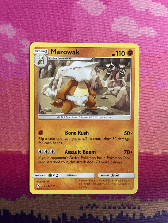 Pokemon Card Marowak Unbroken Bonds Rare 91/214 NM
