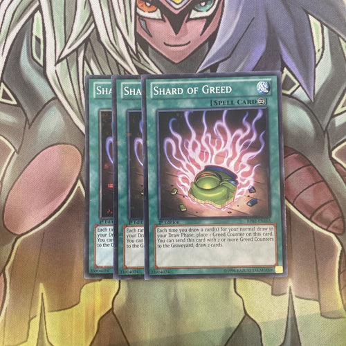BP02-EN165 x3 Shard of Greed Mosaic Foil Excellent Condition Yugioh