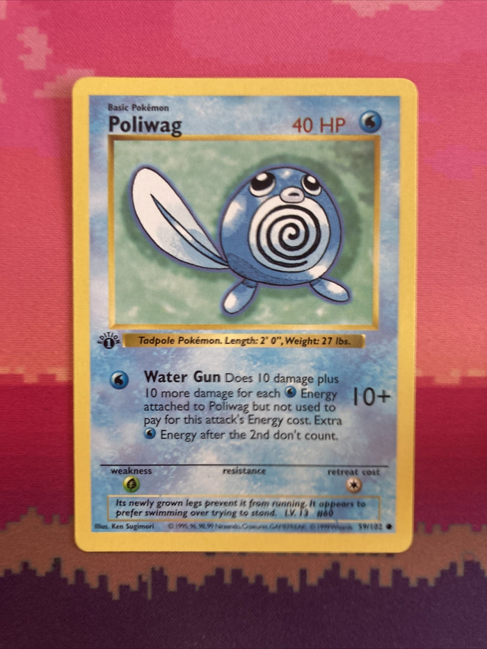 Pokemon Card Poliwag Shadowless Base Set 1st Edition Common 59/102 Near Mint