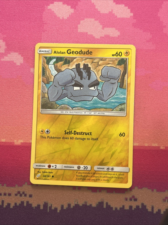 Pokemon Card Alolan Geodude Team Up Reverse Holo 34/181 Near Mint