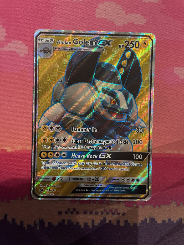 Pokemon Card Alolan Golem GX 102/111 Ultra Rare Crimson Invasion Near Mint