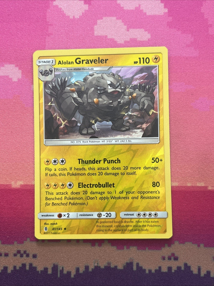 Pokemon Card Alolan Graveler Guardians Rising Reverse Holo 41/145 Near Mint