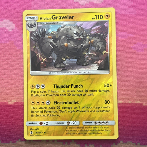 Pokemon Card Alolan Graveler Guardians Rising Reverse Holo 41/145 Near Mint