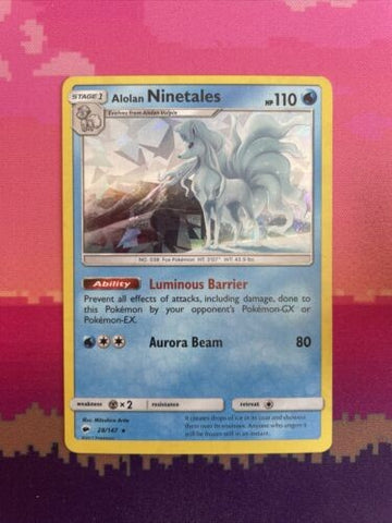 Pokemon Card Alolan Ninetales Burning Shadows CRACKED ICE Holo Rare 28/147 NM