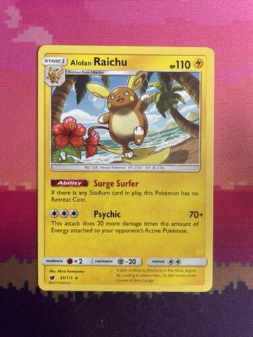 Pokemon Card Alolan Raichu Crimson Invasion Rare 31/111 Near Mint