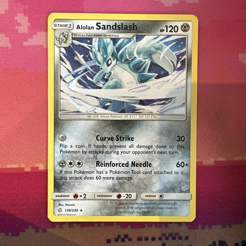 Pokemon Card Alolan Sandslash Cosmic Eclipse Rare 138/236 Near Mint