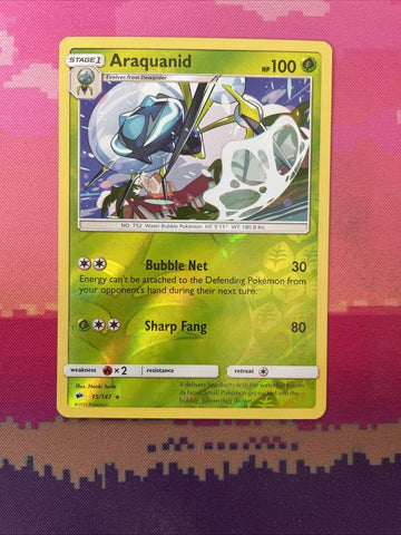 Pokemon Card Araquanid Burning Shadows Reverse Holo Rare 15/147 Near Mint