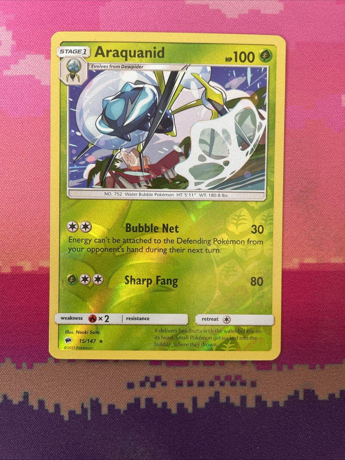 Pokemon Card Araquanid Burning Shadows Reverse Holo Rare 15/147 Near Mint