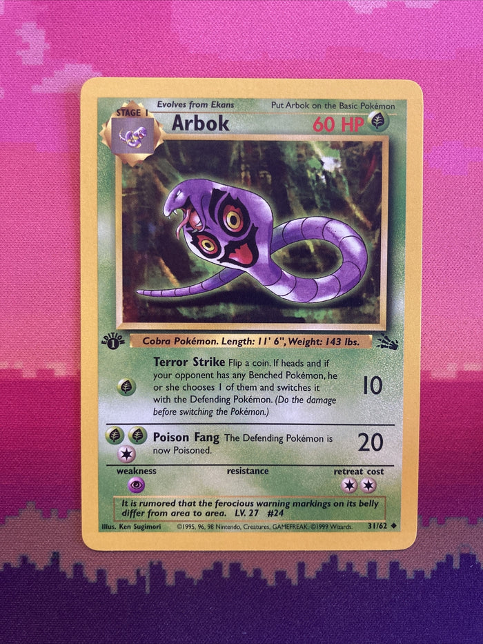 Pokemon Card Arbok Fossil 1st Edition Uncommon 31/62 Near Mint