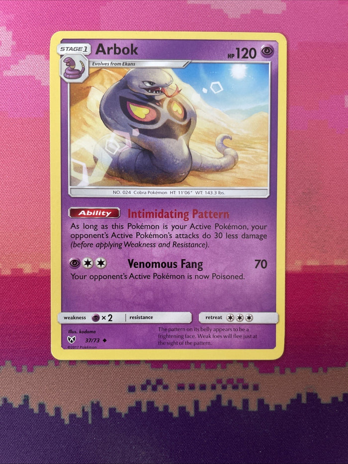 Pokemon Card Arbok Shining Legends Uncommon 37/73 Near Mint
