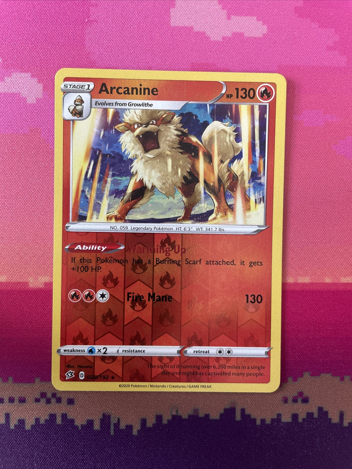 Pokemon Card Arcanine Rebel Clash Reverse Holo 028/192 Near Mint