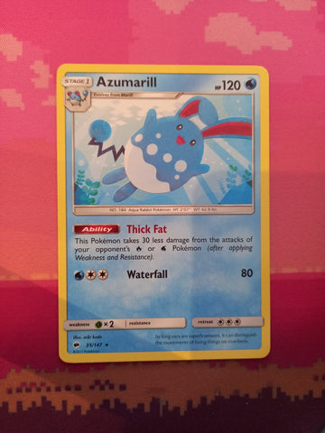 Pokemon Card Azumarill Burning Shadows Rare 35/147 Near Mint