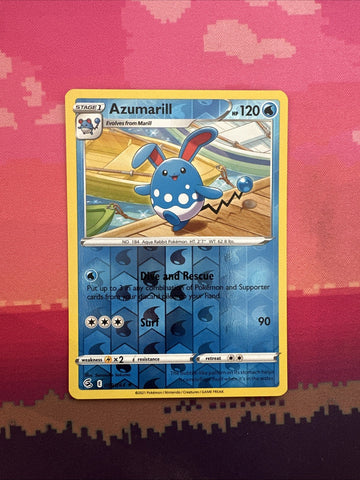 Pokemon Card Azumarill Fusion Strike Reverse Holo Rare 059/264 Near Mint