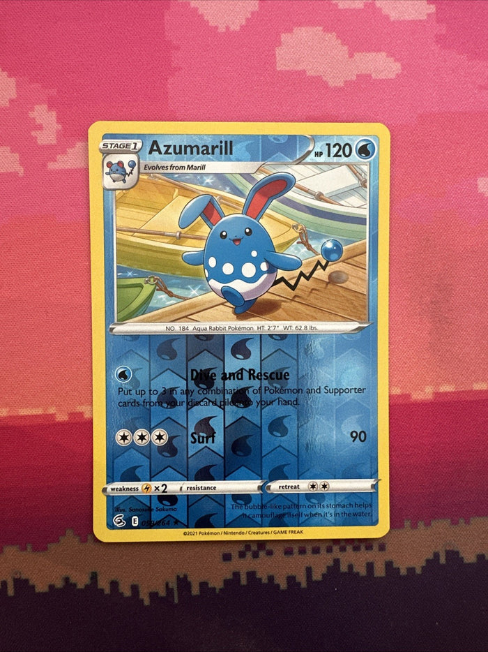 Pokemon Card Azumarill Fusion Strike Reverse Holo Rare 059/264 Near Mint