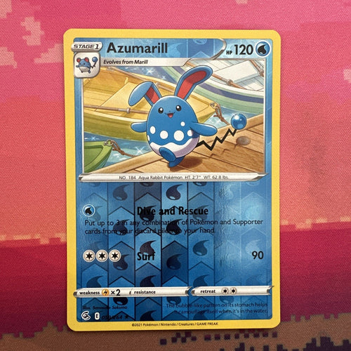 Pokemon Card Azumarill Fusion Strike Reverse Holo Rare 059/264 Near Mint