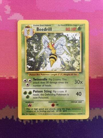 Pokemon Card Beedrill Base Set Rare 17/102 Near Mint