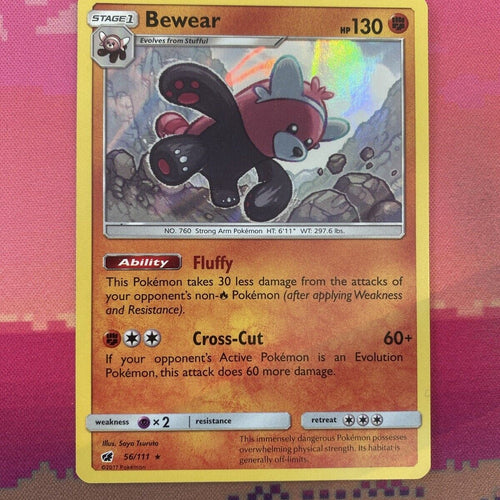Pokemon Card Bewear Crimson Invasion Holo Rare 56/111 Near Mint