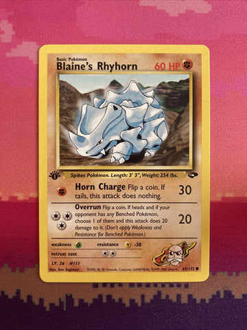Pokemon Card Blaine's Rhyhorn Gym Challenge 1st Edition 65/132 Near Mint