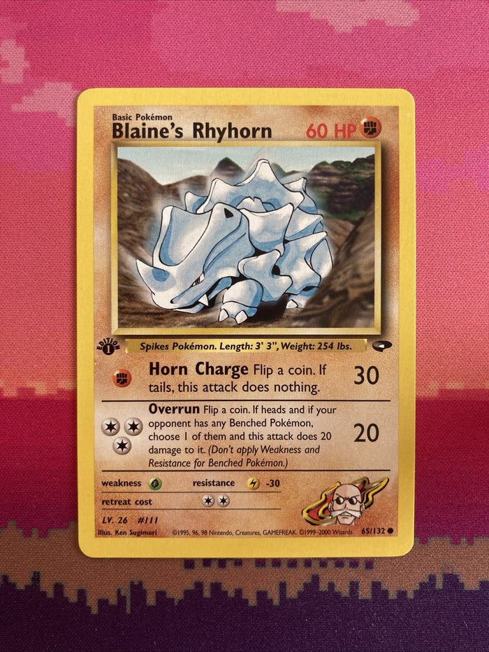Pokemon Card Blaine's Rhyhorn Gym Challenge 1st Edition 65/132 Near Mint