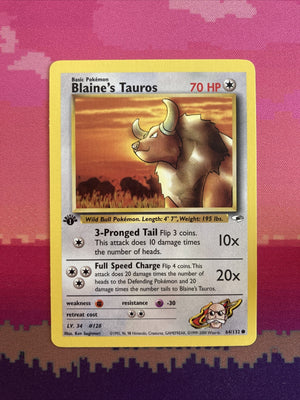 Pokemon Card Blaine's Tauros Gym Heroes 1st Edition 64/132 Near Mint
