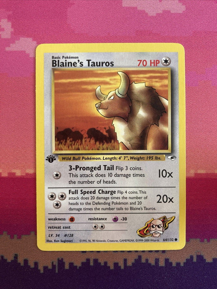 Pokemon Card Blaine's Tauros Gym Heroes 1st Edition 64/132 Near Mint