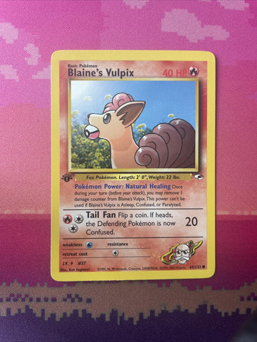 Pokemon Card Blaine's Vulpix 1st Edition Common Gym Heroes 65/132 Near Mint