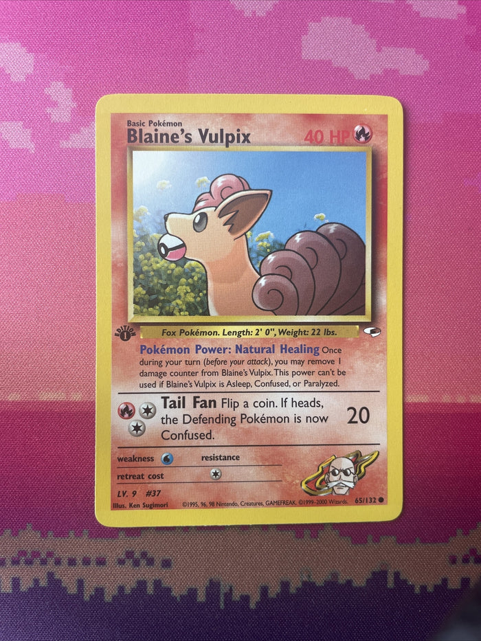 Pokemon Card Blaine's Vulpix 1st Edition Common Gym Heroes 65/132 Near Mint