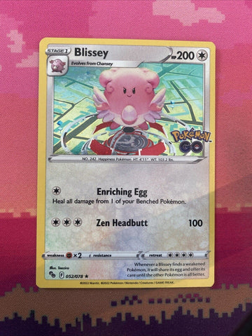 Pokemon Card Blissey Pokemon Go Cosmo Holo 052/078 Near Mint