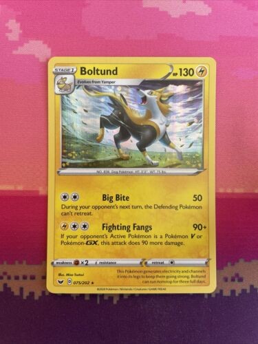 Pokemon Card Boltund Sword & Shield Holo Rare 075/202 Near Mint