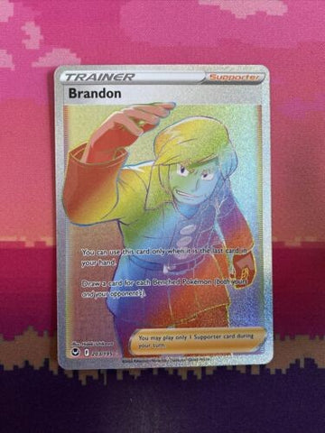 Pokemon Card Brandon 203/195 Silver Tempest Rainbow Rare Near Mint