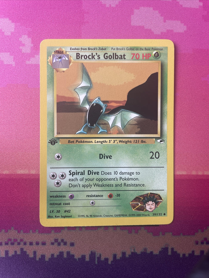 Pokemon Card Brock's Golbat 1st Edition Uncommon Gym Heroes 39/132 Near Mint