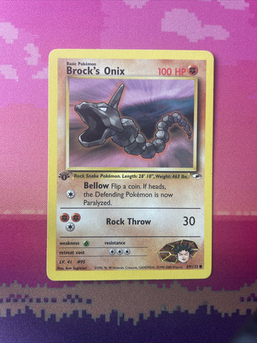 Pokemon Card Brock's Onix 1st Edition Common Gym Heroes 69/132 Near Mint