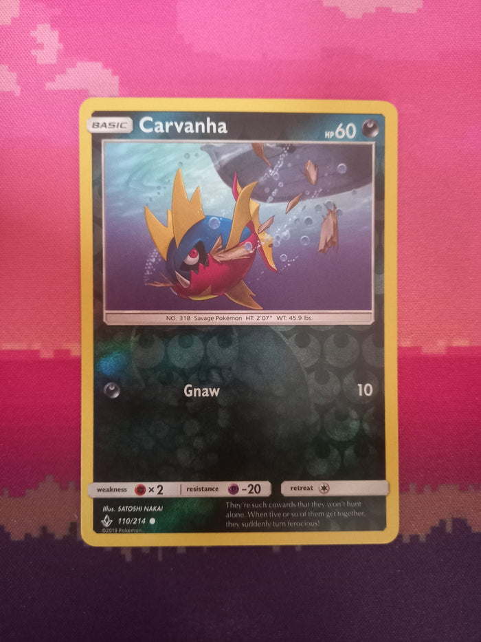 Pokemon card Carvanha 110/214 Reverse Holo Unbroken Bonds Near Mint
