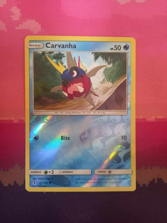 Pokemon card Carvanha 27/145 Reverse Holo Guardians Rising Near Mint