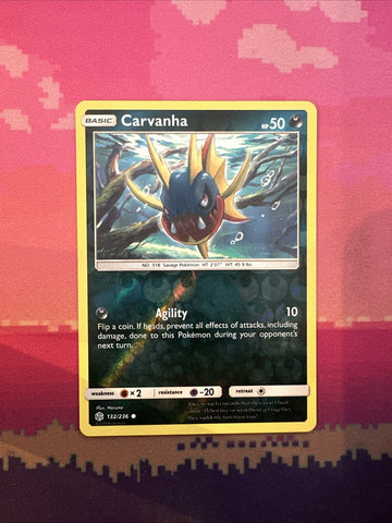 Pokemon Card Carvanha Cosmic Eclipse Reverse Holo Common 132/236 Near Mint