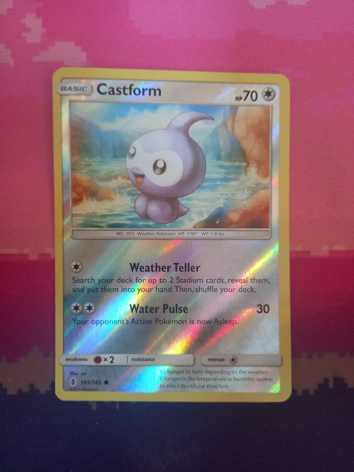 Pokemon card Castform 105/145 Reverse Holo Guardians Rising Near Mint