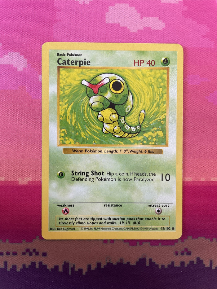 Pokemon Card Caterpie Shadowless Base Set Common 45/102 Near Mint