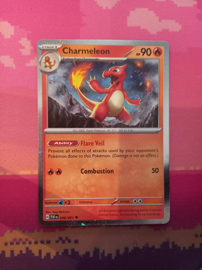 Pokemon Card Charmeleon Paldean Fates Cosmo Holo 008/091 Near Mint