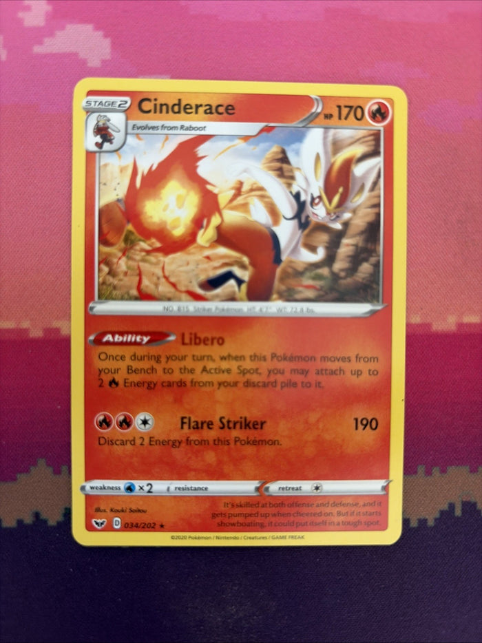 Pokemon Card Cinderace Sword & Shield Rare 034/202 Near Mint