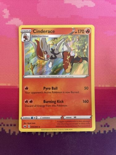 Pokemon Card Cinderace Sword & Shield Holo Rare 035/202 Near Mint