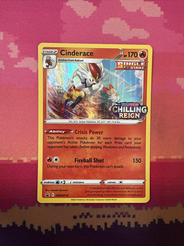 Pokemon Card Cinderace SWSH112 Black Star Promo Chilling Reign Near Mint