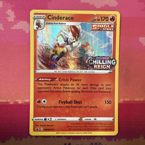 Pokemon Card Cinderace SWSH112 Black Star Promo Chilling Reign Near Mint