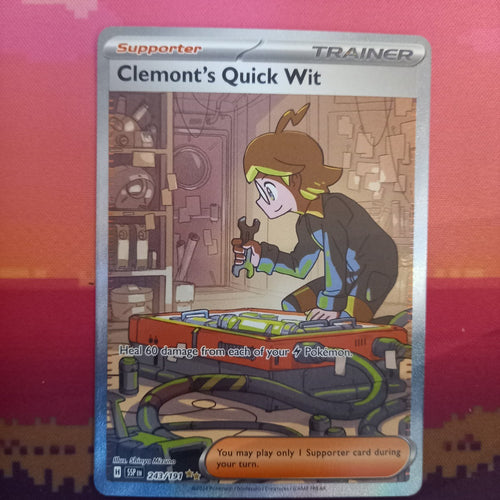 Pokemon Card Clemont's Quick Wit 243/191 Special Illustration Surging Sparks NM